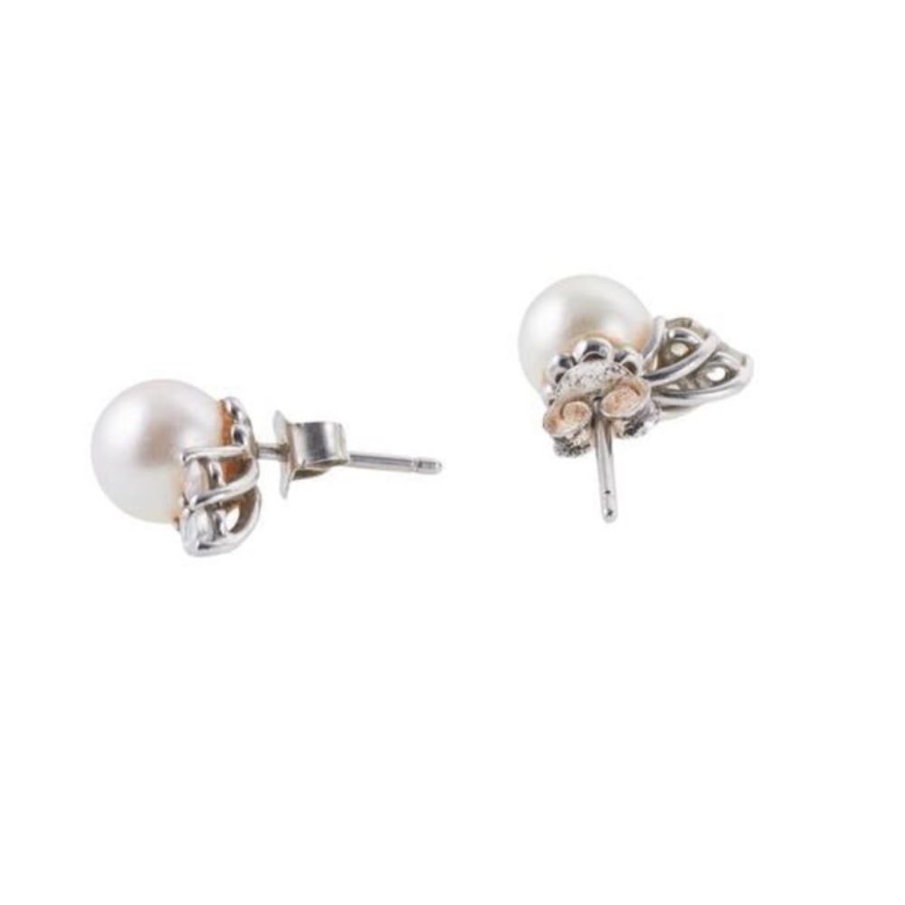 Tiffany & Co platinum, cultured pearl & diamond earrings. With box & papers